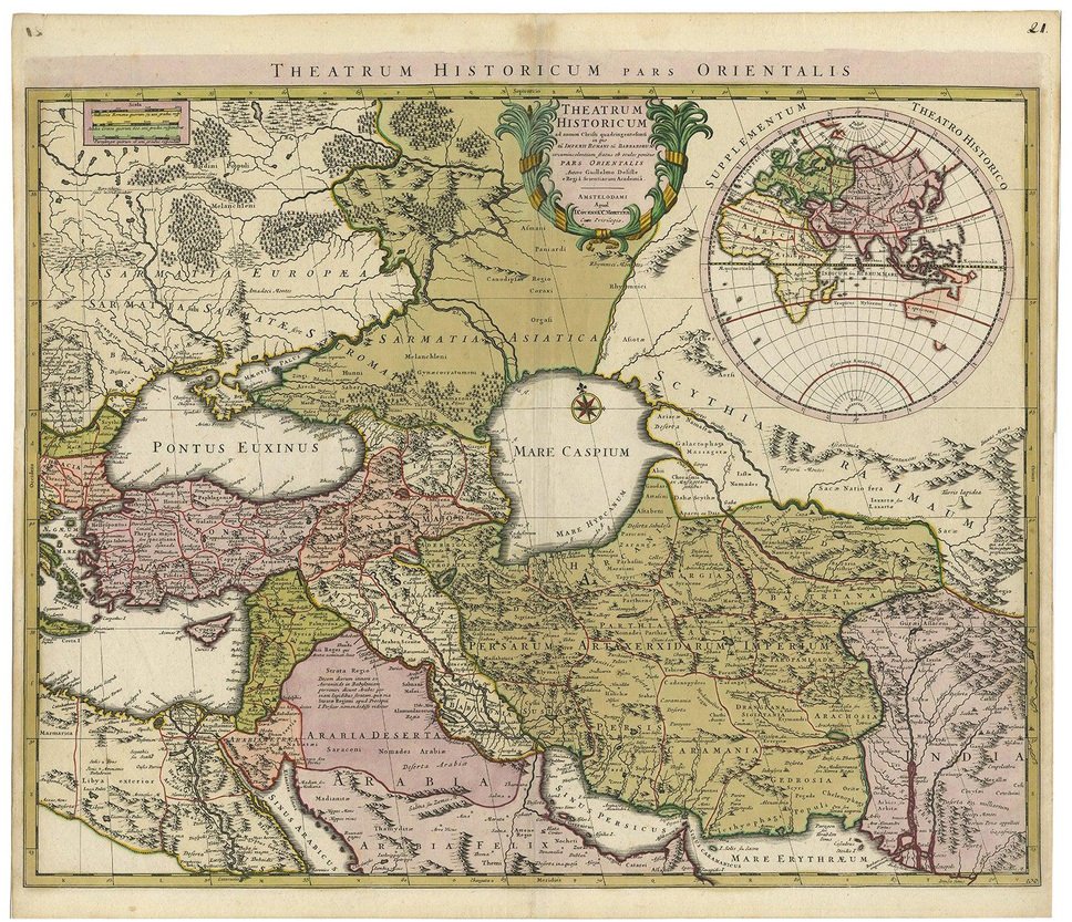Engraved Historical Map of the Middle East and Asia, 1745 for sale at