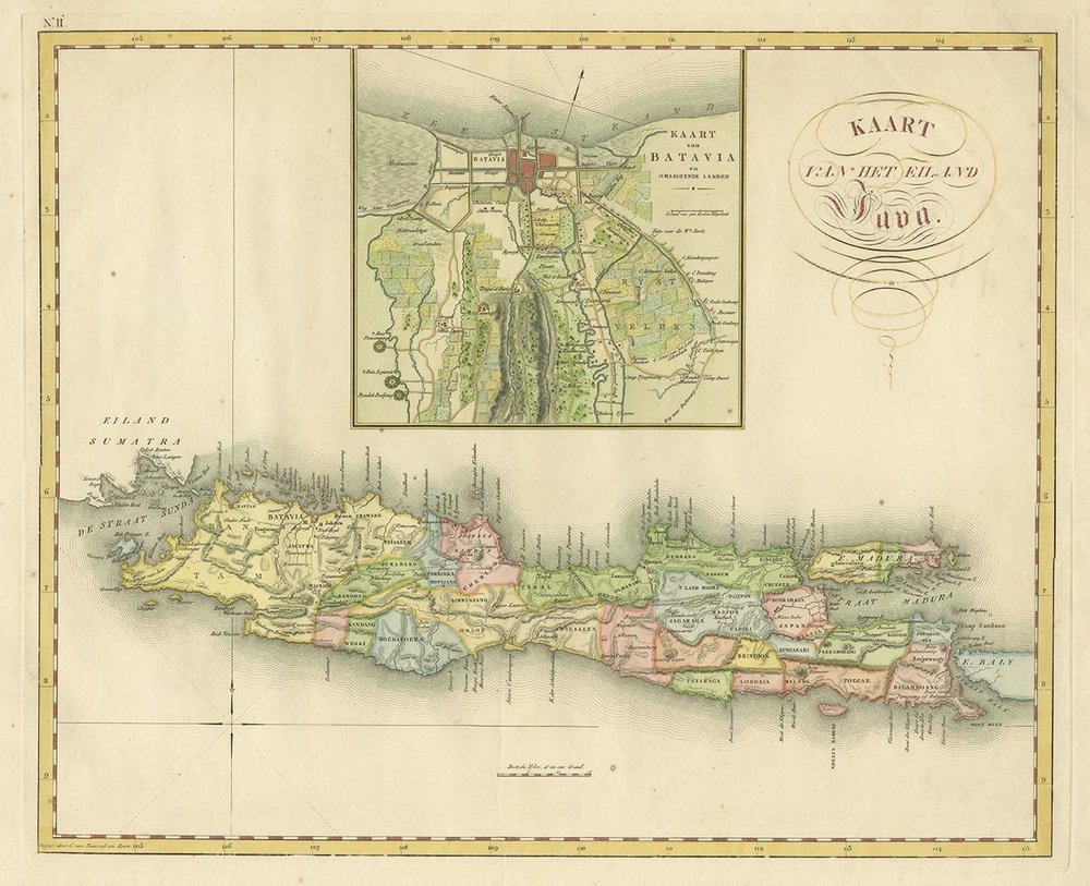 Antique Map of Java and Batavia of Indonesia, 1818 for sale at Pamono