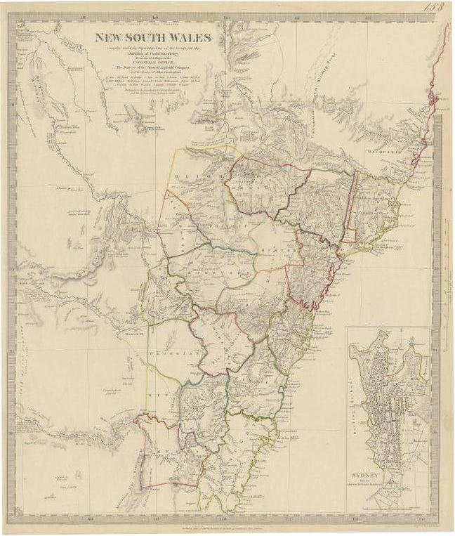 Old Map Inset Antique Map of New South Wales with an Inset of Sydney, 1833 for sale ...