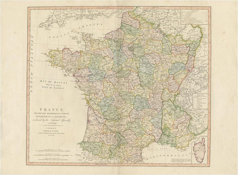 Antique Map of France by Faden, 1792 for sale at Pamono