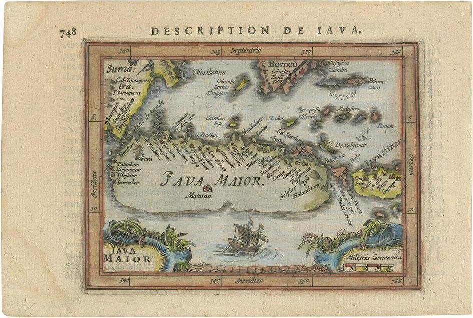 Antique Miniature Map of Java by Bertius, 1618 for sale at Pamono