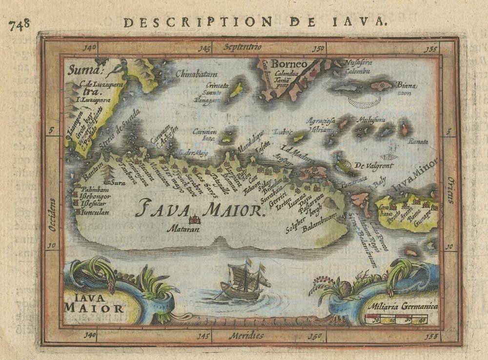 Antique Miniature Map of Java by Bertius, 1618 for sale at Pamono