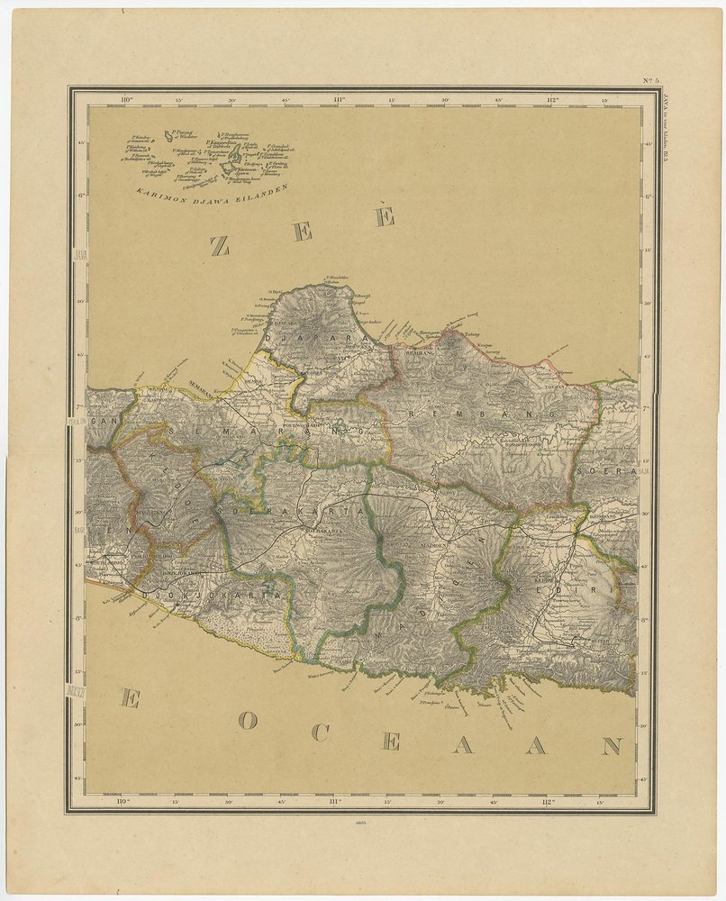 Antique Map of Java in 4 Sheets by Dornseiffen, 1884 for sale at Pamono