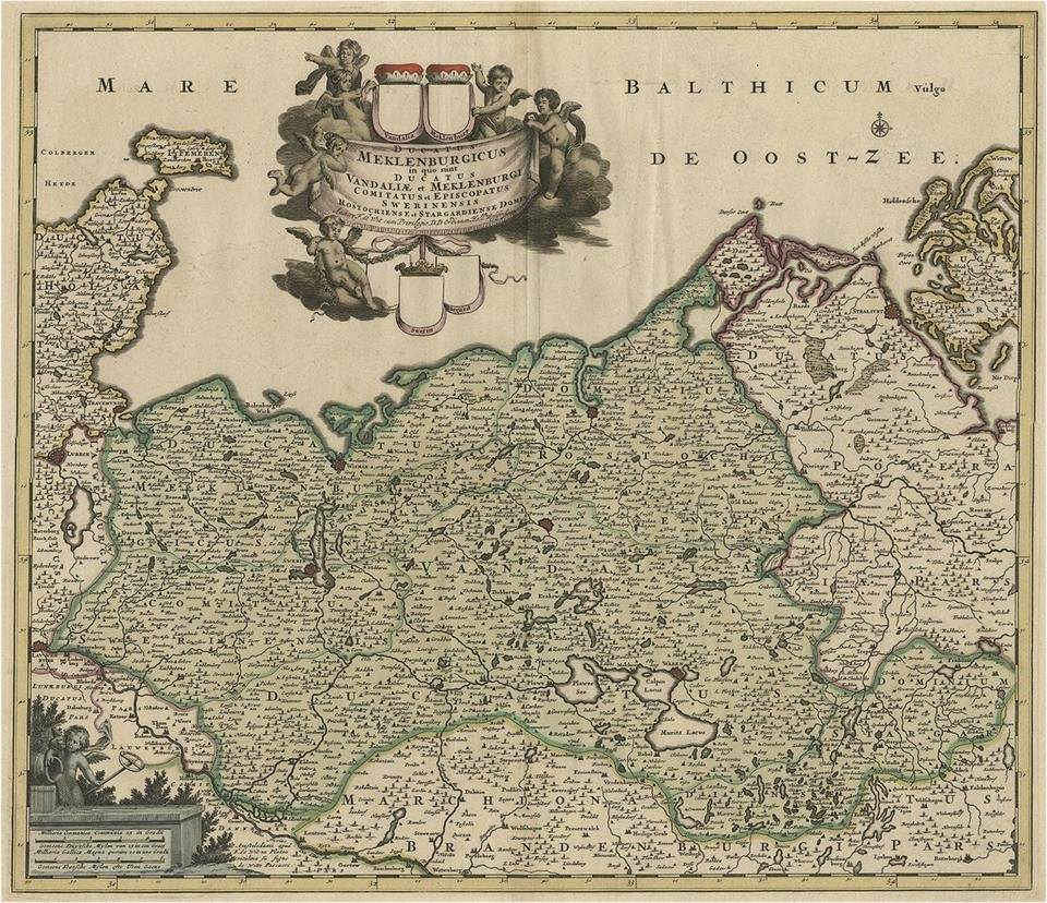 Map of the Duchy of Mecklenburg and Pomerania, Germany, 1680 for sale ...