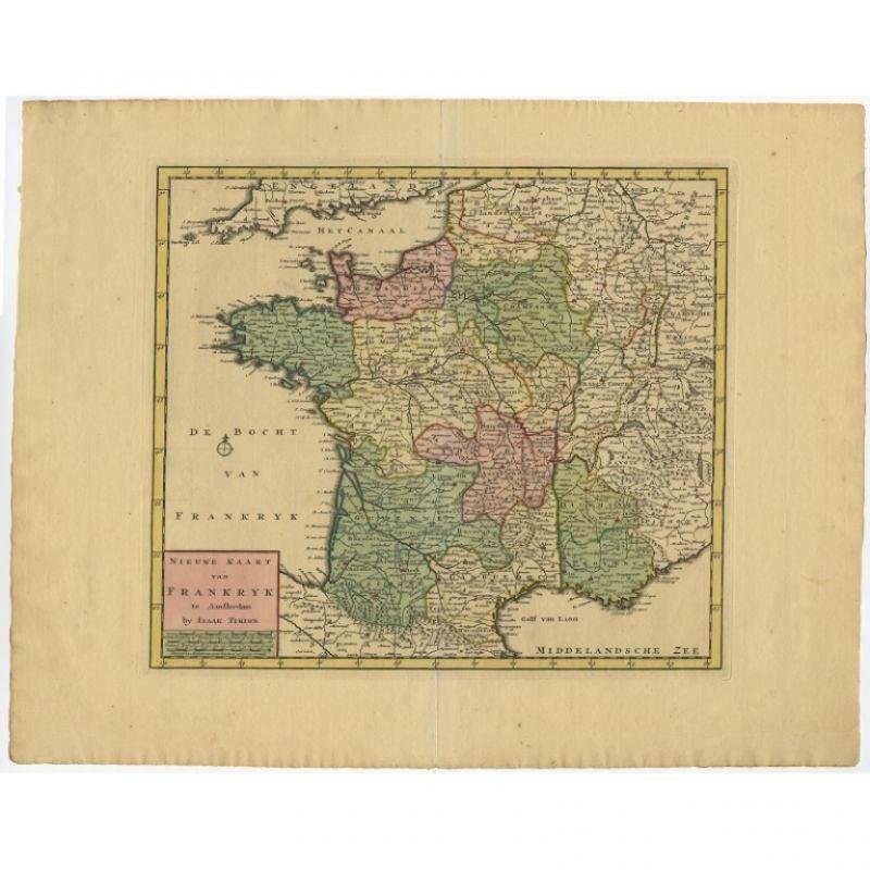 Antique Map of France by Tirion, 1740s for sale at Pamono