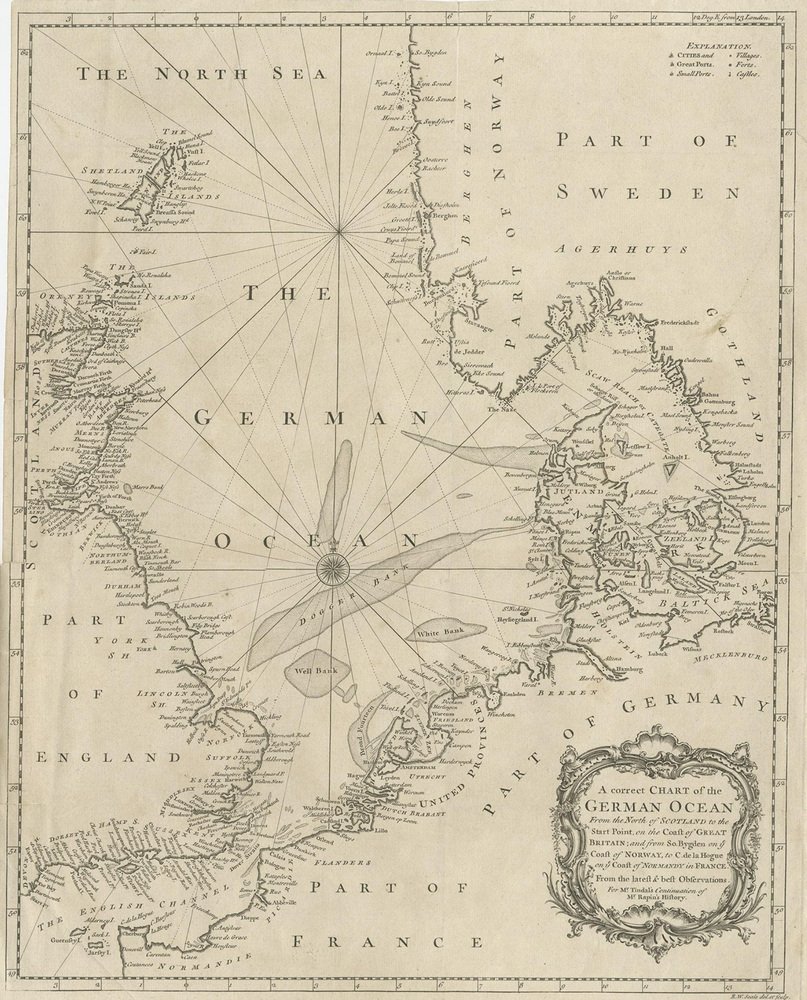 Antique Map of the North Sea from the English Channel to Norway and ...