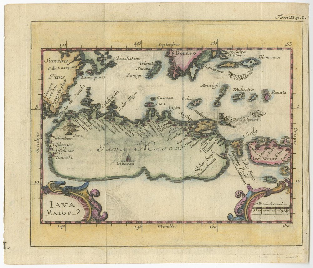 Hand-Coloured Miniature Map of the Island of Java, Indonesia, 1702 for ...