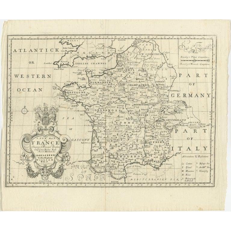 Antique Map of France by British Mapmaker Wells, 1710 for sale at Pamono