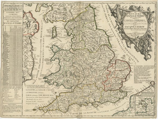 Antique Map of England and Wales with Large Cartouche, 1689 for sale at ...
