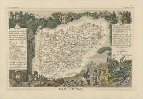 Illustrierte Karte des Departements Var von Atlas National Illustré ...