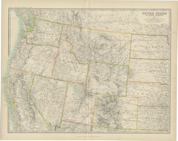 Antique Map of the United States North West by Johnston, 1909 for sale ...