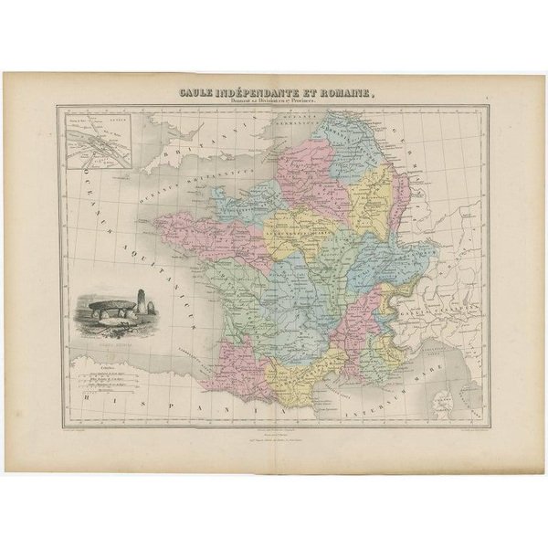 Antique Map of France in Ancient Roman Times, 1880 for sale at Pamono