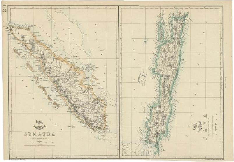 Antique Map of Sumatra and Java by Weller, 1860 for sale at Pamono