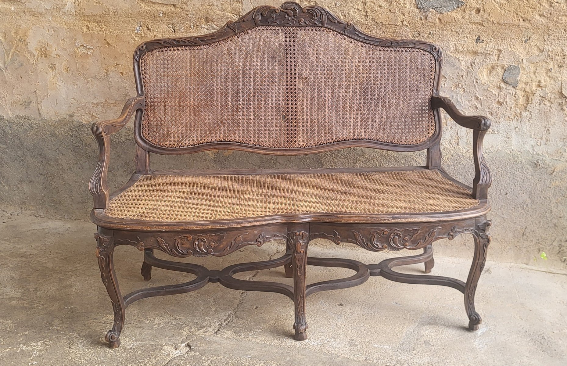 Louis XV Rattan Bench, 19th Century for sale at Pamono
