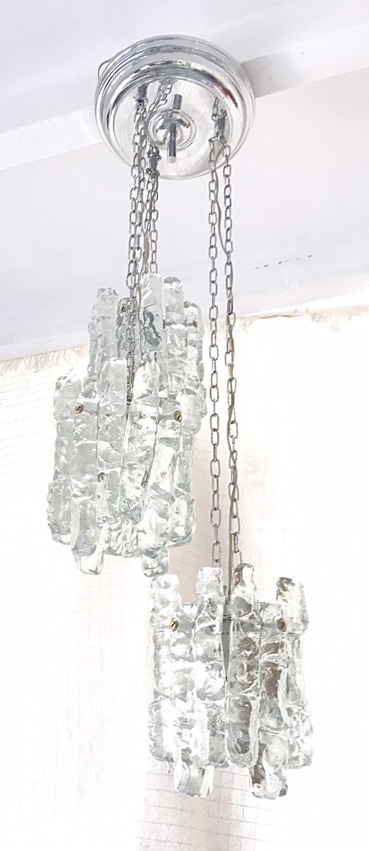 Ice Glass Lamp With 3 Pendants From J T Kalmar 1960s For At 878 00