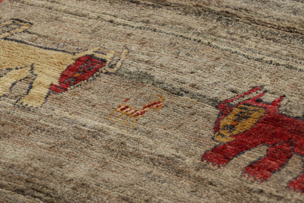 Vintage Middle Eastern Beige and Red Gabbeh Rug with Animal Pictorial ...