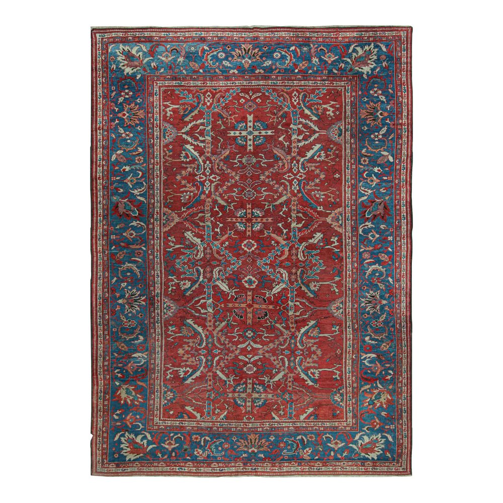 Antique Middle Eastern Sultanabad Rug with Red and Blue Floral Patterns ...