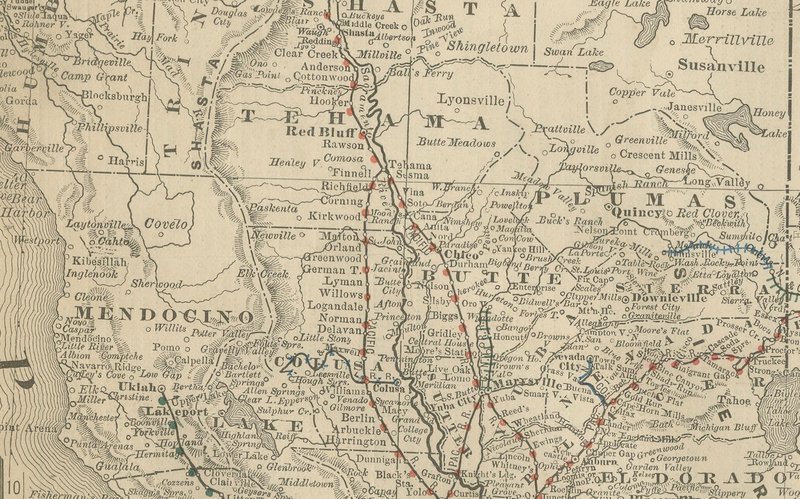California Map of The Golden States Railroads and Cities and Counties ...
