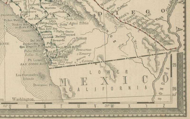 California Map of The Golden States Railroads and Cities and Counties ...