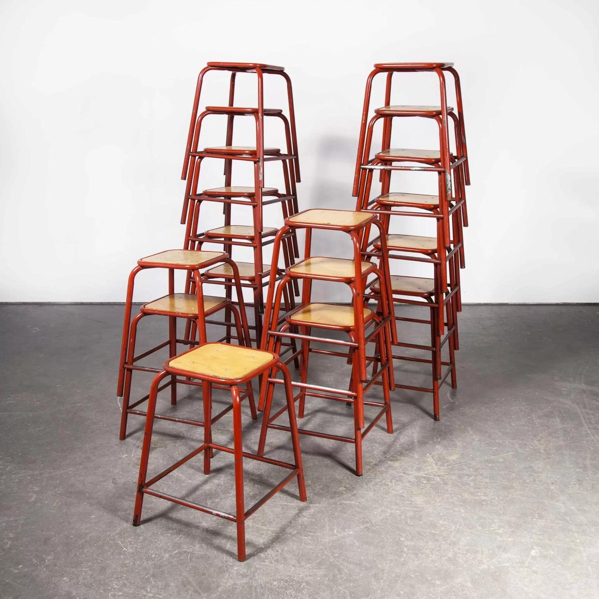 French Red Mullca Stacking Laboratory Stool, 1960s for sale at Pamono