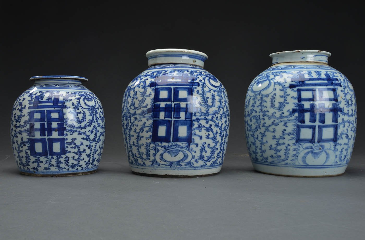 Antique Chinese Ginger Pots, Set of 3 for sale at Pamono