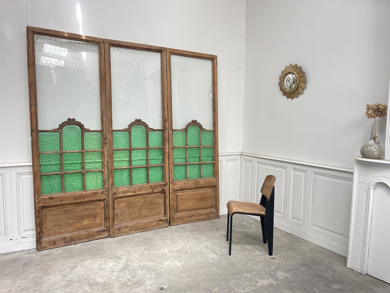Gallery Detail: Art Deco Wooden And Hammered Glass Screen 1950S For Sale