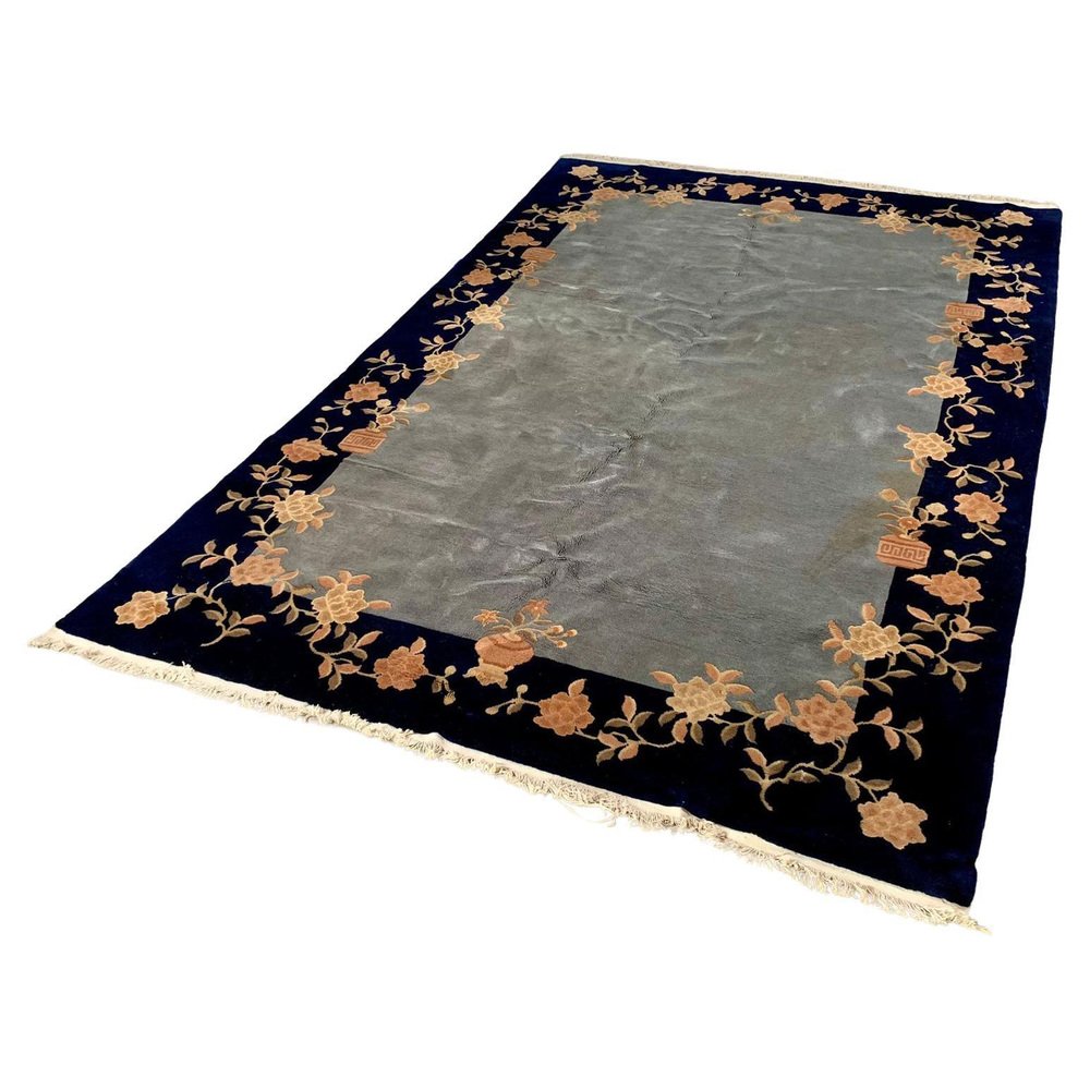 Chinese Rug 1950 Chinese Rug with Stylized Floral Motifs, 1950s for sale at Pamono
