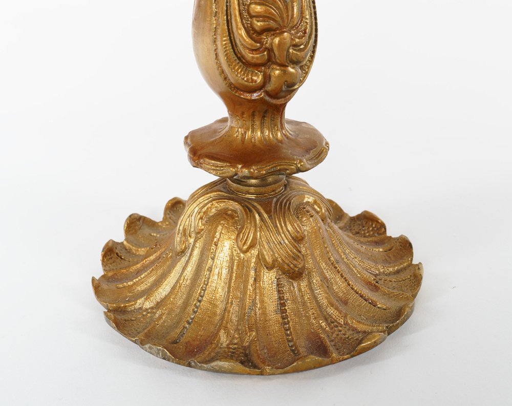 Vintage French Gold Rococo Style Candlestick Table Lamps, 1960s, Set of ...