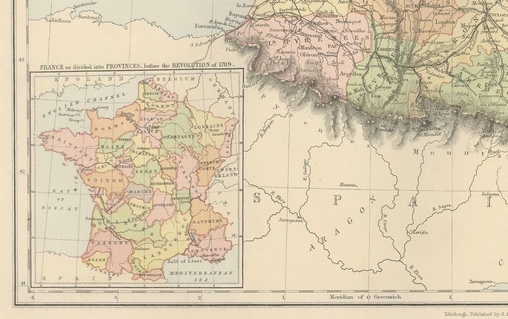 Antique Map of France, 1884 for sale at Pamono