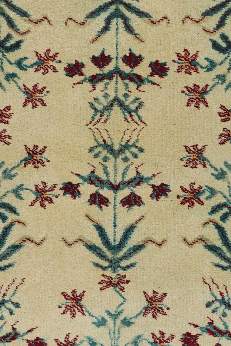 Agra Rug in Cream with Teal Blue Floral Patterns for sale at Pamono