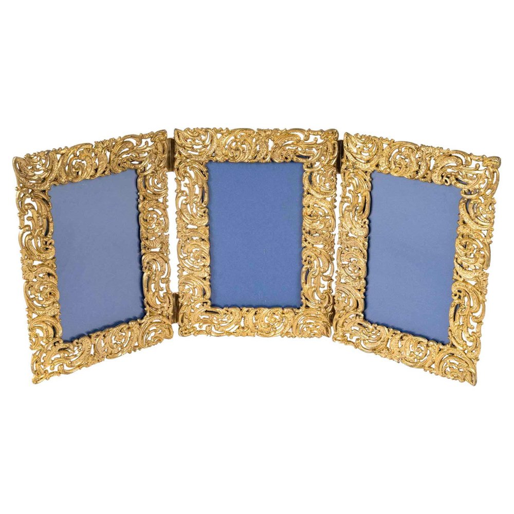 Early 20th Century Rococo Gilded Brass Triptych Photo Frame for sale at ...