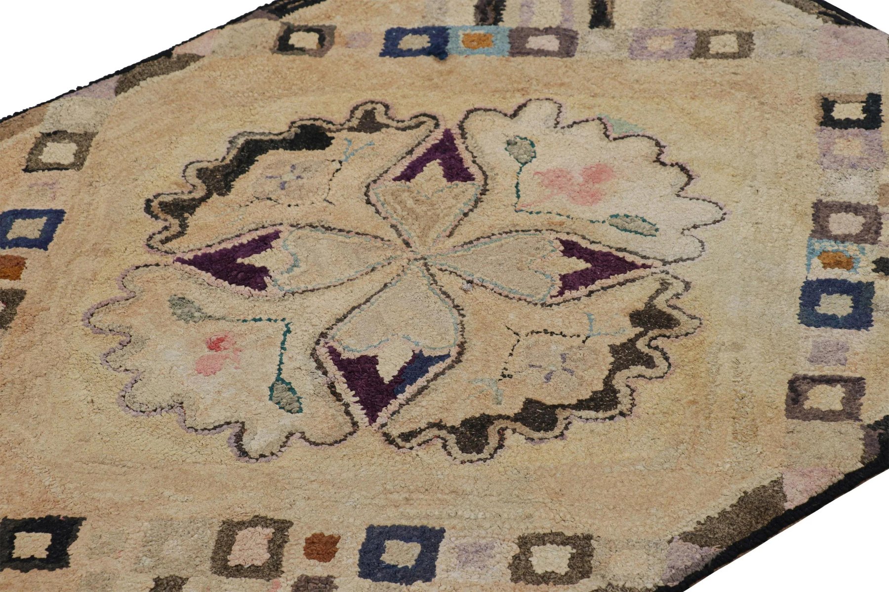 Patchwork Multi Medallion Rug Hooked Rug with Medallion and Patterns for sale at Pamono