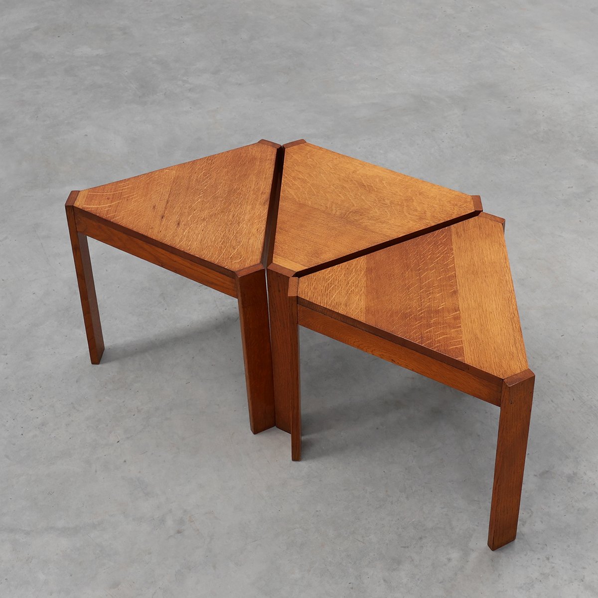 Triangular Oak Stacking Tables, France, 1960s, Set of 3 for sale at Pamono