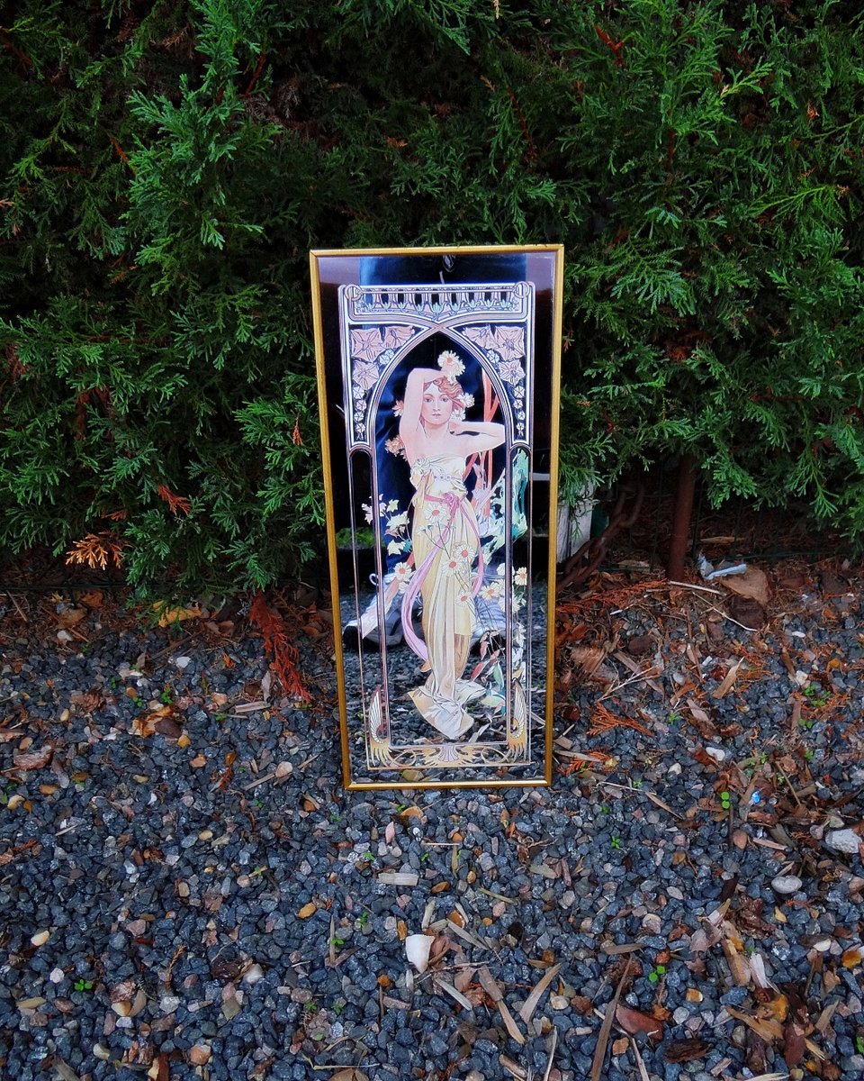 Miroir Mural Sérigraphié AUTOMNE - Style Art Nouveau Mucha - 38x20 Cm - Vogue
