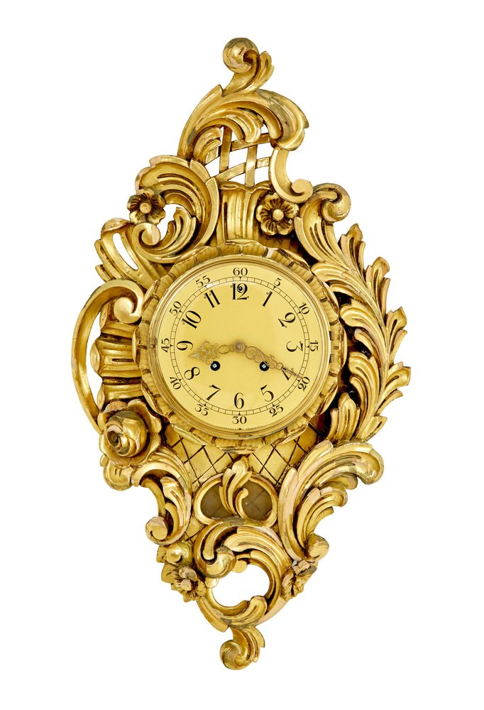 Retro Rococo Clock Vector Mid-Century Modern Rococo Revival Carved Gilt Clock from Westerstrand ...