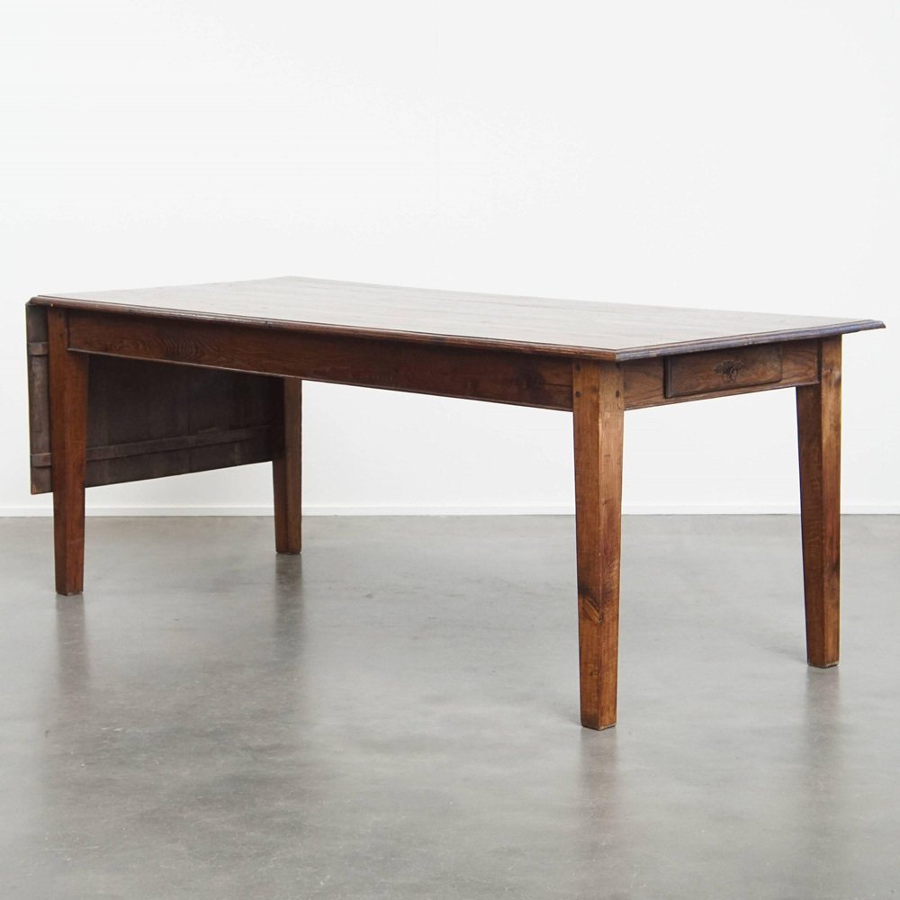 Antique Oak Dining Table with a Fold-Out Leaf on One Side, Early 1900s ...
