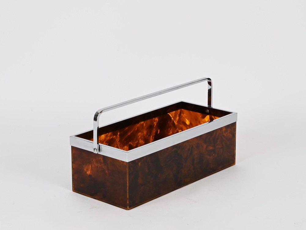 Large Magazine or Bottle Rack in Tortoiseshell Acrylic Glass and Chrome ...