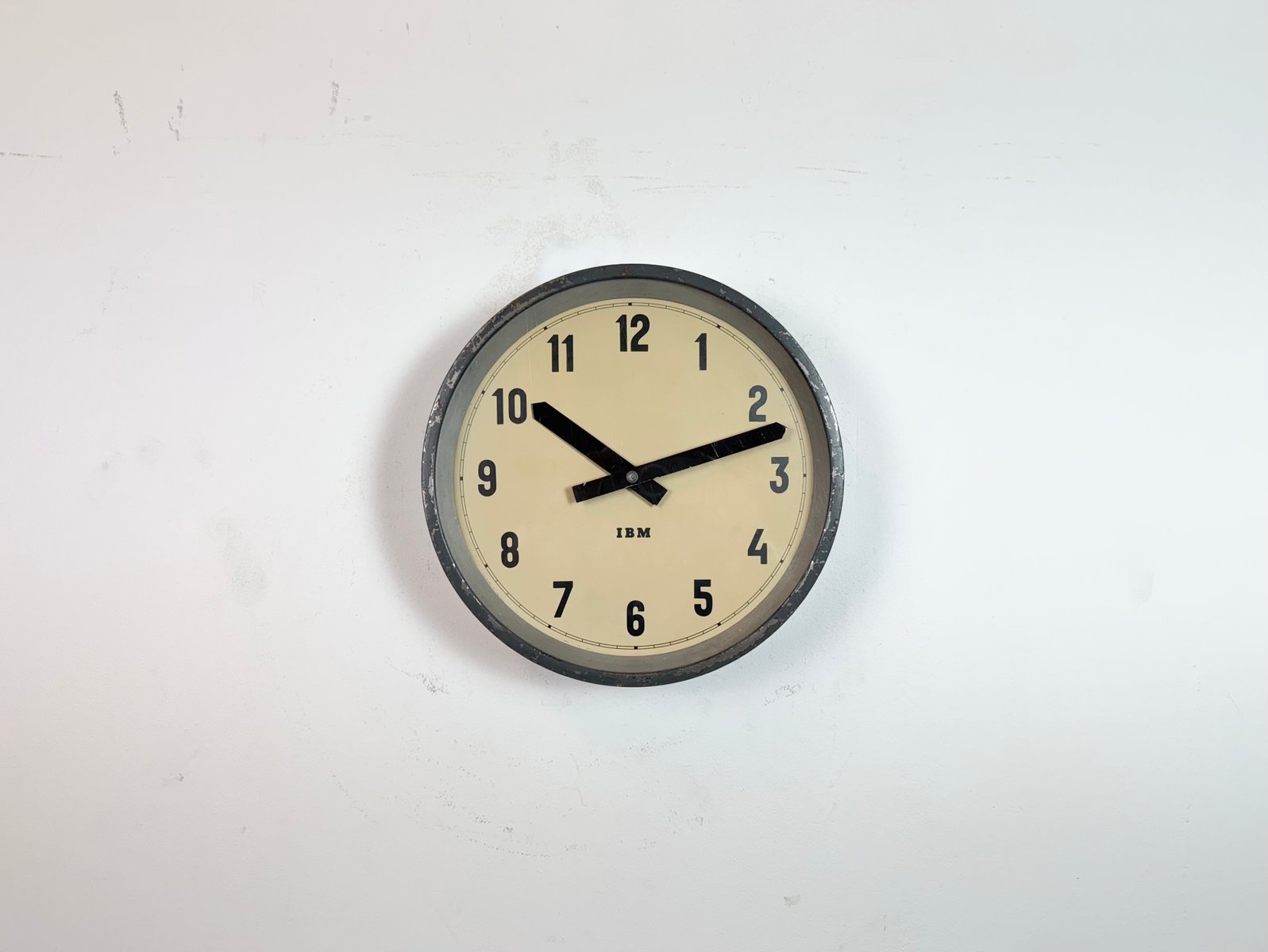 Industrial Dark Grey Factory Wall Clock from IBM, 1950s for sale at Pamono