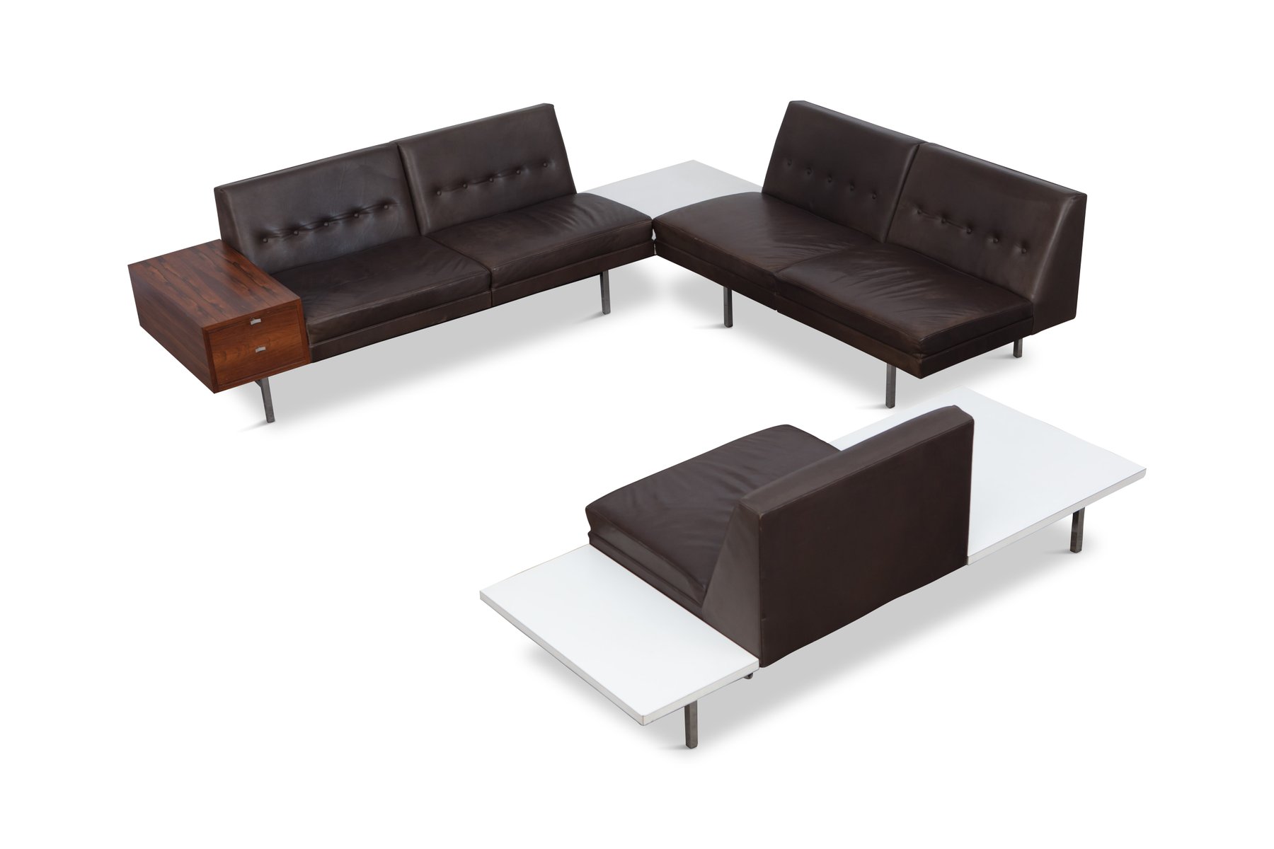 Système de Salon Modulaire en Cuir Marron Foncé par George Nelson ... Système de Salon Modulaire en Cuir Marron Foncé par George Nelson ...