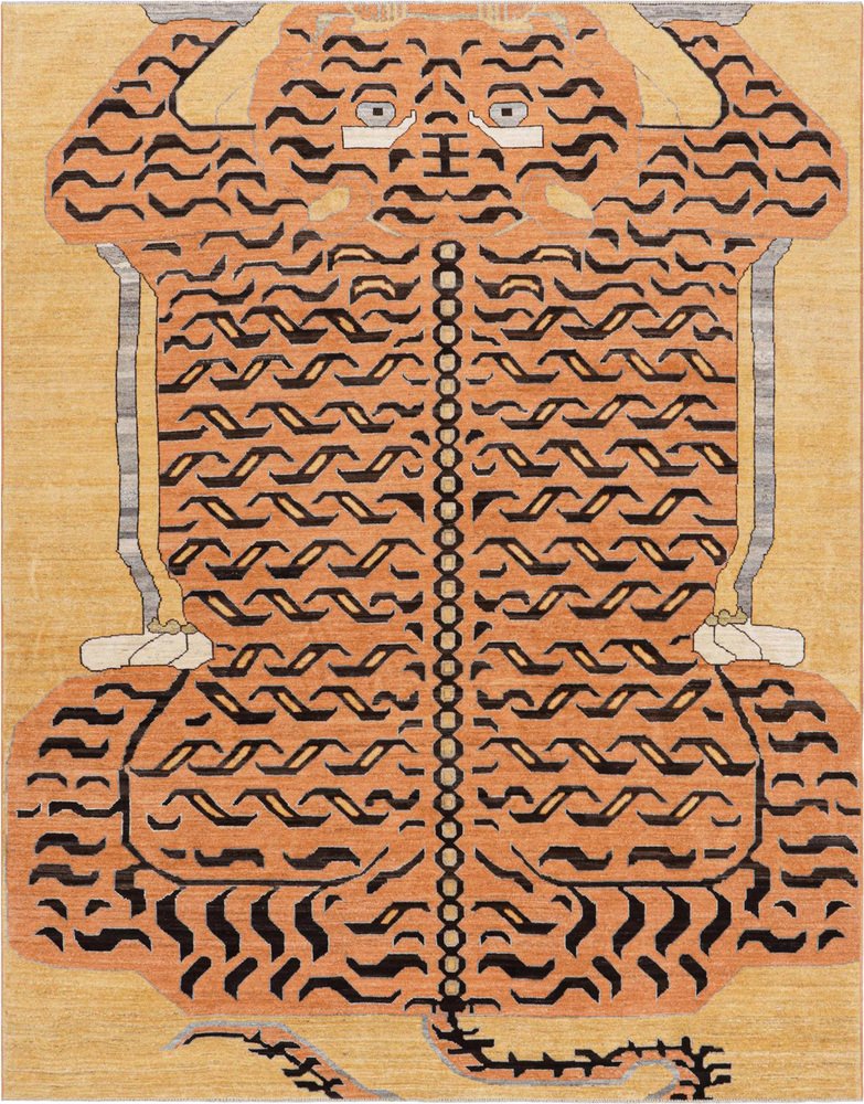 Tiger Rug in Gold with Brown and Orange Pictorial by Rug&Kilim for sale ...