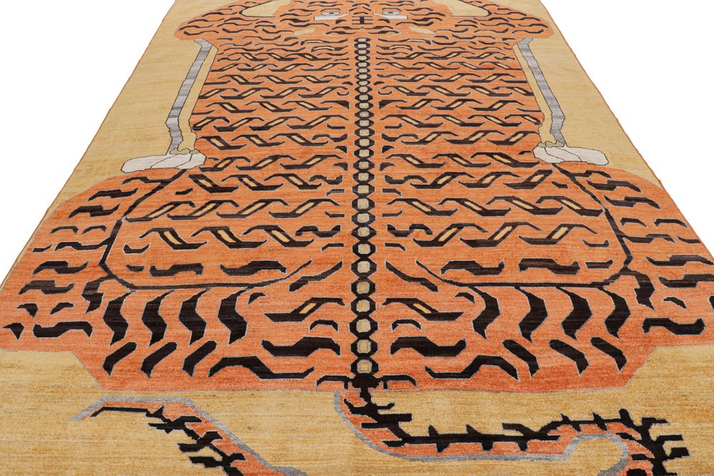 Tiger Rug in Gold with Brown and Orange Pictorial by Rug&Kilim for sale ...