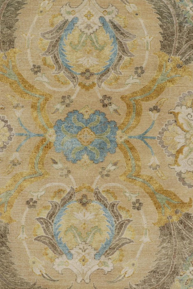 Polonaise Style Rug in Beige with Gold and Blue Floral Patterns by Rug ...