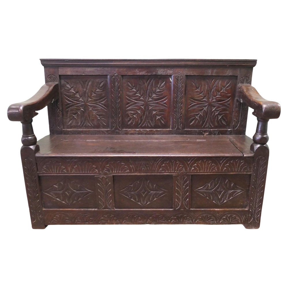 Oak High Back Settle with Carved Back Panels, 17th Century for sale at ...