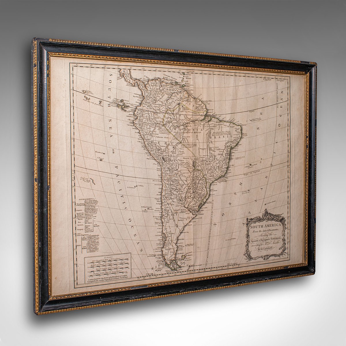Antique Georgian English Cartography South America Map with Frame from ...