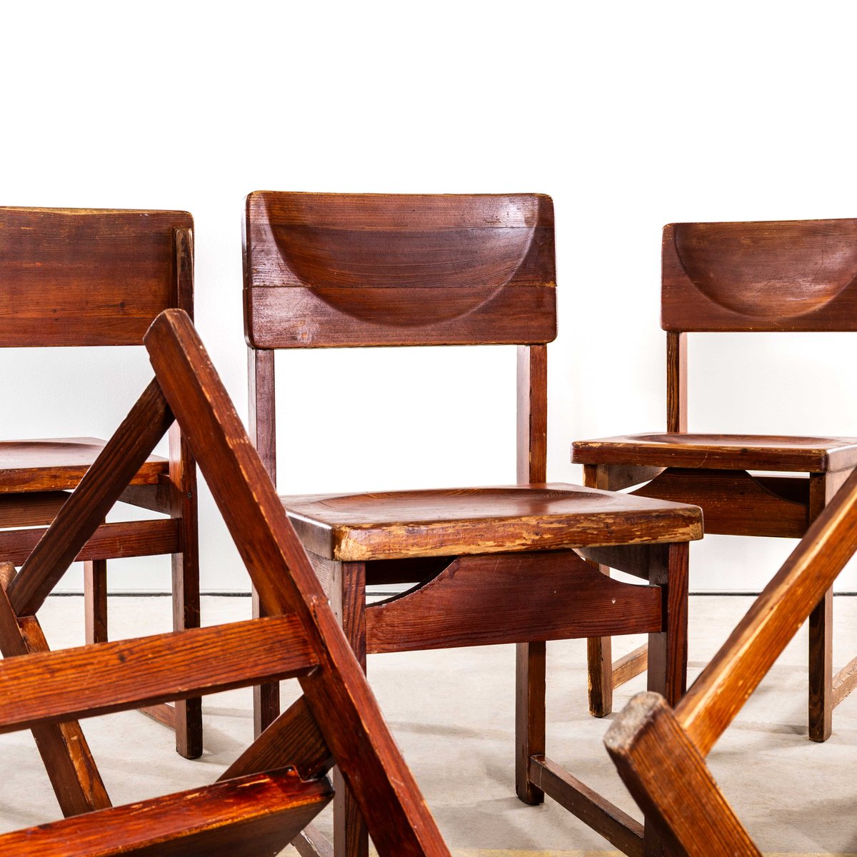 Curated visual reference: Visual Reference: Mid Century Pitch Pine Cube Dining Chairs 1950S Set Of