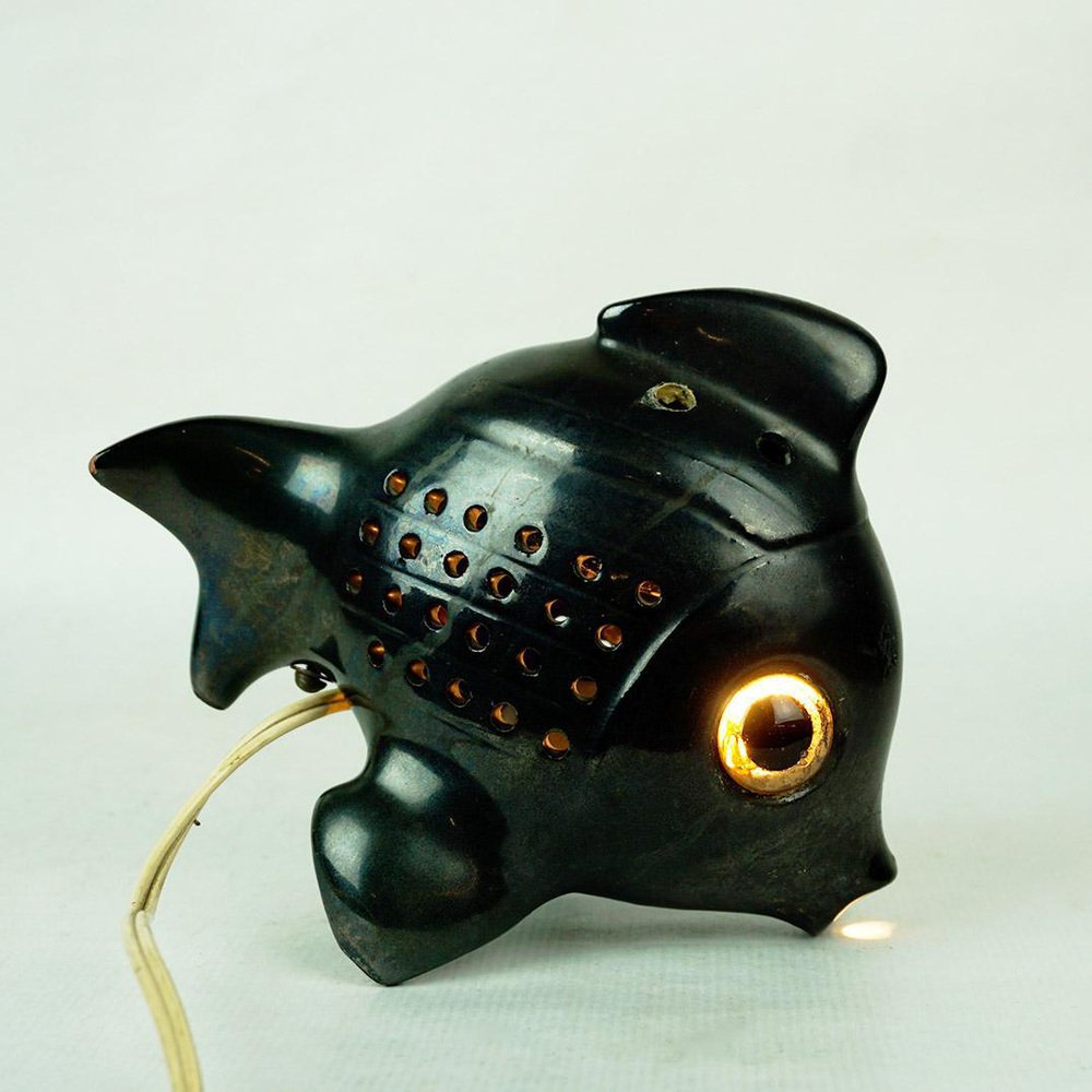 Mid-Century Austrian Black Ceramic Fish from Anzengruber Keramik, 1950s ...