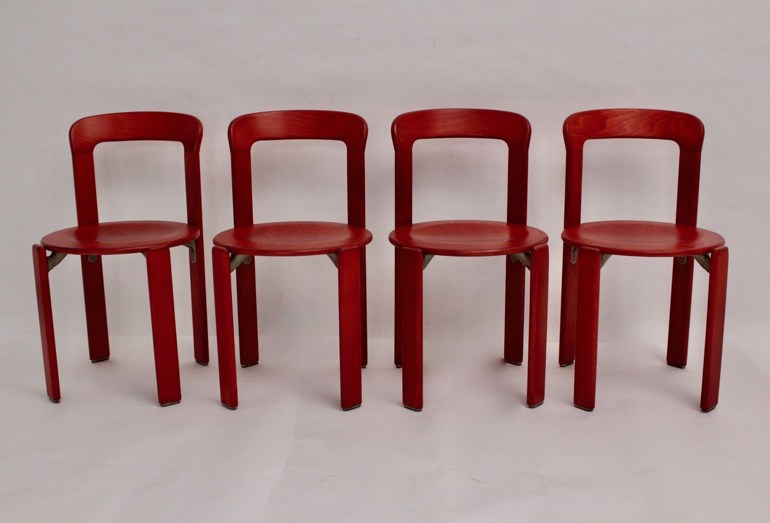 Rote Vintage Esszimmerstühle von Bruno Rey für Kusch & Co, 4er Set ... Rote Vintage Esszimmerstühle von Bruno Rey für Kusch & Co, 4er Set ...