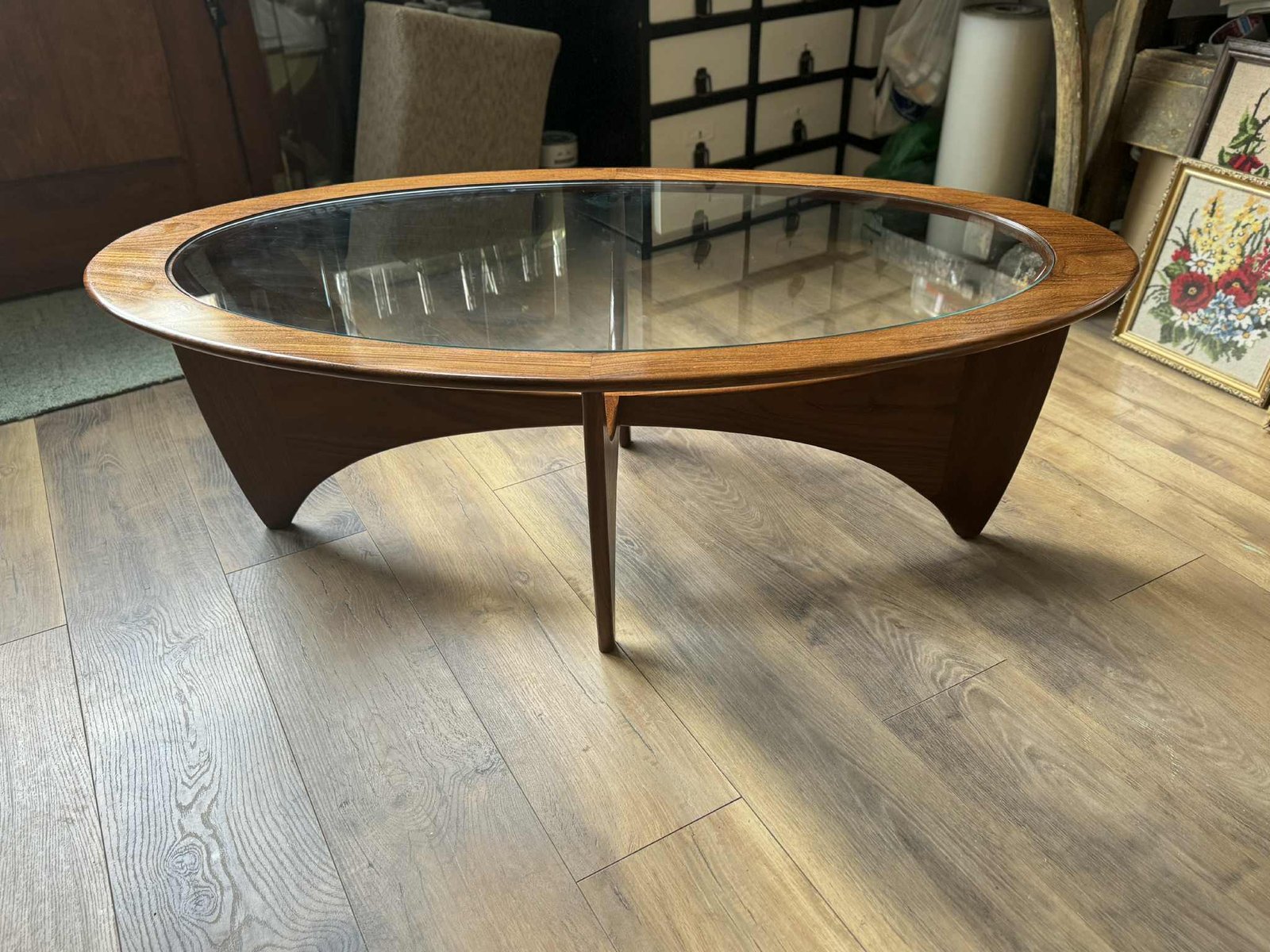 Oval Astro Coffee Table in Teak with Glass Top by Victor Wilkins for G ...