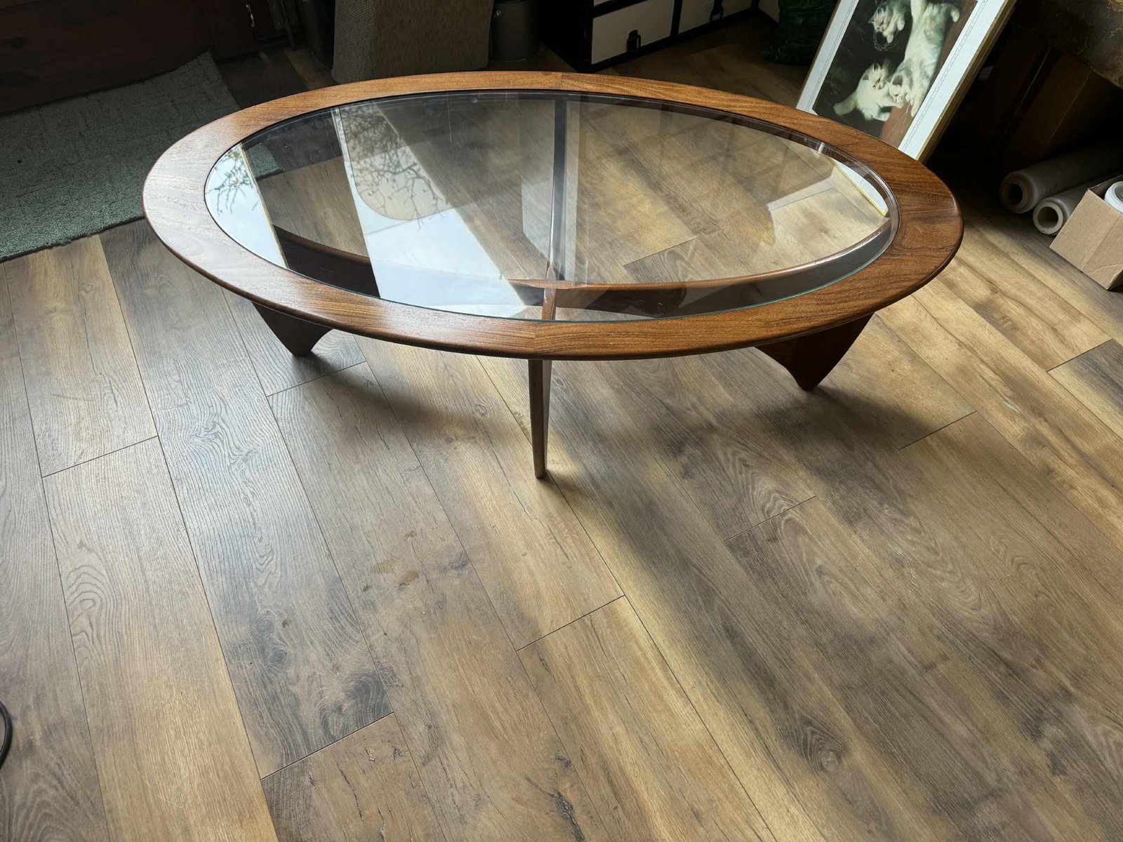 Oval Astro Coffee Table in Teak with Glass Top by Victor Wilkins for G ...