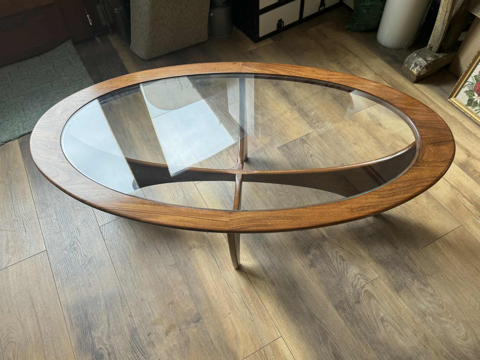 Oval Astro Coffee Table in Teak with Glass Top by Victor Wilkins for G ...